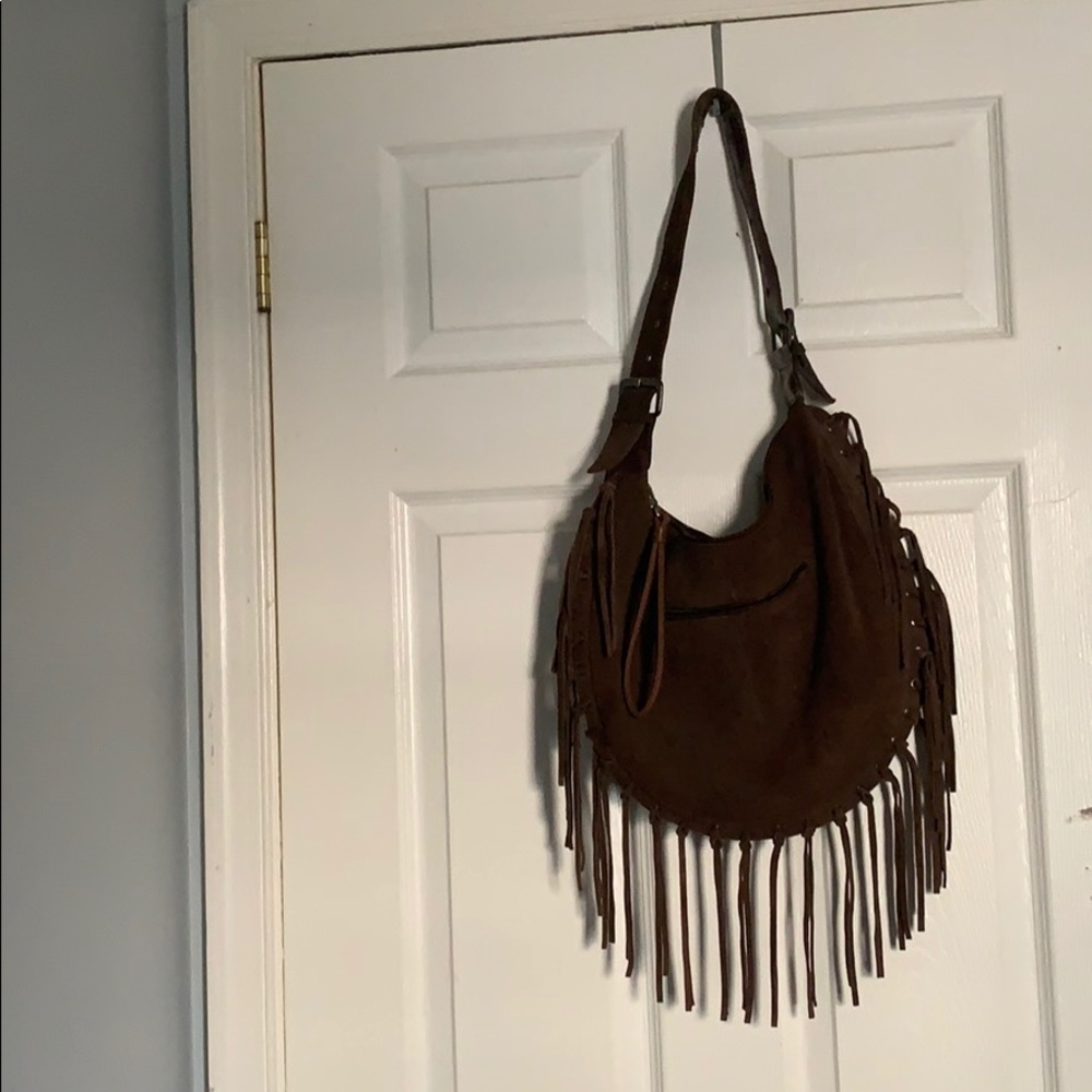 Suede Fringe Shoulder Hobo Bag Vintage 70's